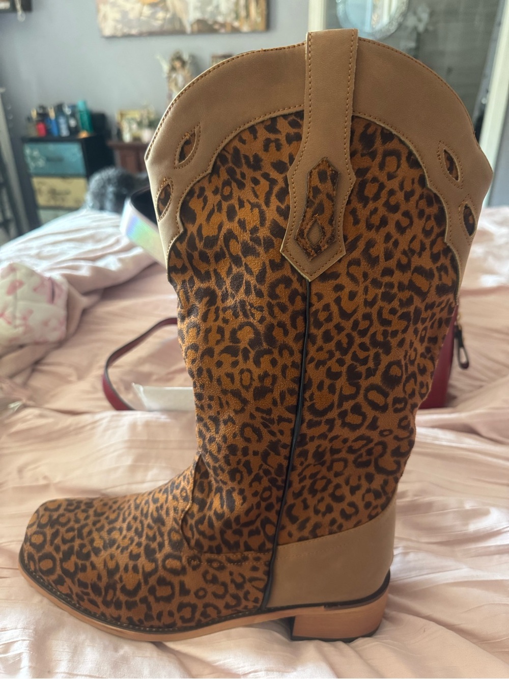 Leopard Print Western Mid-Calf Boot - Brown